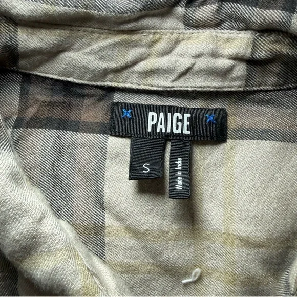 Paige Mens Cotton Everett Plaid Collared Long Sleeve Buttoned-Down Tan Size S - Picture 3 of 8
